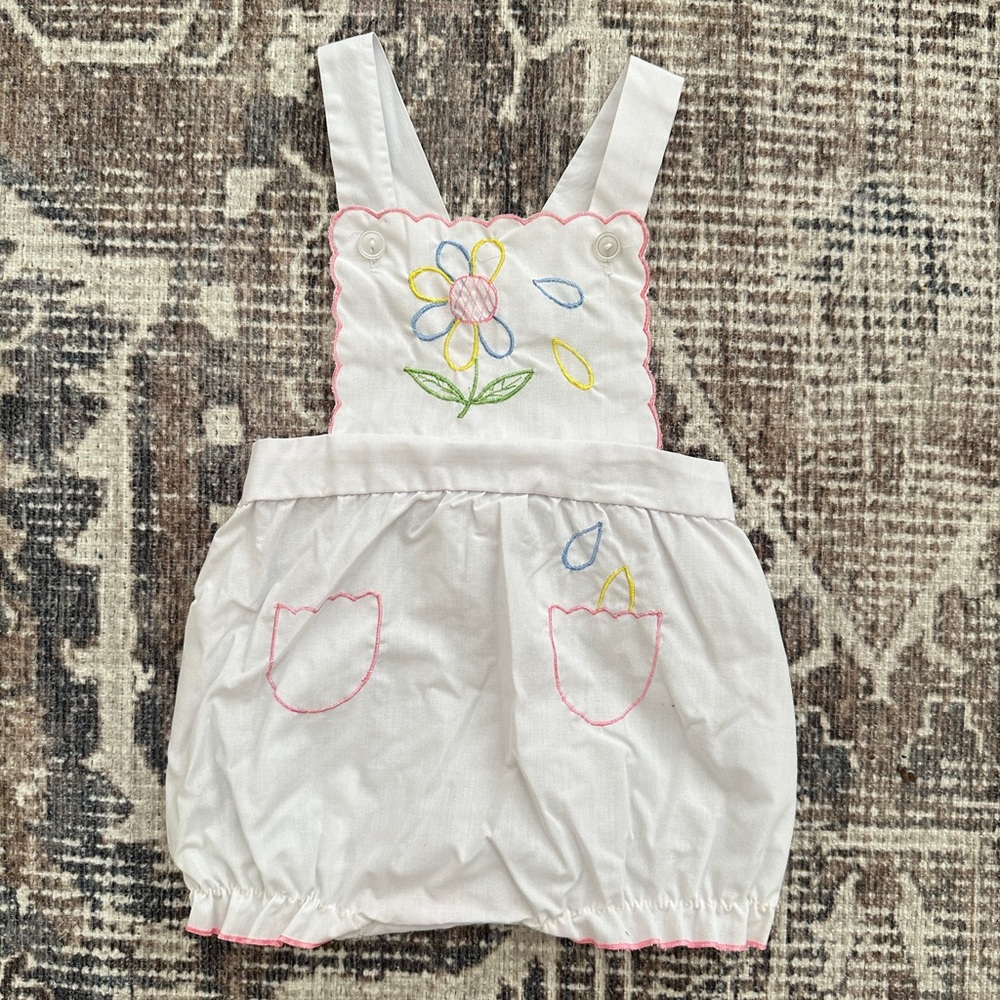 Vintage Judy Philippine Baby Girl Spring Embroidered Flower Romper